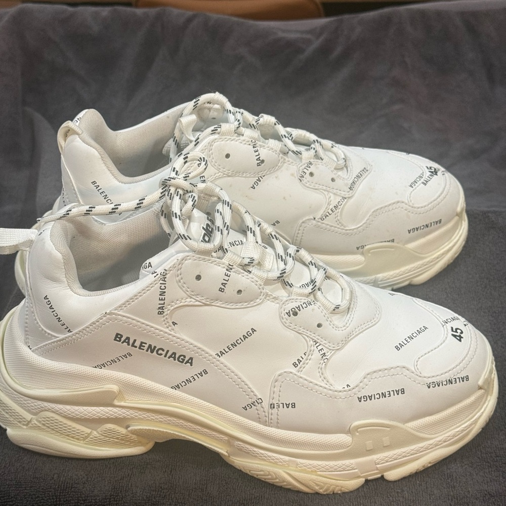 Balenciaga White Logo Chunky Triple S Style Sneakers